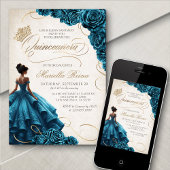 Invitation Robe turquoise Florale Quinceañera