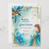 Invitation Robe turquoise Gold Quinceañera (Devant)