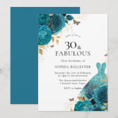 Invitation Robe turquoise or étincelante Roses 30e fête d'ann (Devant / Derrière)