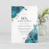 Invitation Robe turquoise or étincelante Roses 60e fête d'ann (Debout devant)