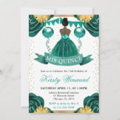 Invitation Robe turquoise Peau foncée Princesse Quinceanera (Devant)