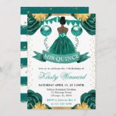 Invitation Robe turquoise Peau foncée Princesse Quinceanera (Devant / Derrière)
