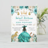 Invitation Robe turquoise, princesse brune, Sweet 16 (Debout devant)