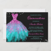 Invitation Robe turquoise rose étincelle Quinceanera Invitati (Devant)