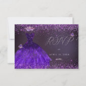 Invitation Robe ultra violette papillon RSVP pour Quinceanera (Devant)