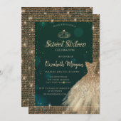 Invitation Robe Vert Chic Tiara, Diamonds Sweet 16 (Devant / Derrière)