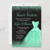 Invitation Robe Vert clair Faux Parties scintillant Douce 16  (Devant)
