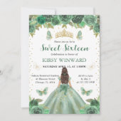 Invitation Robe Vert Clair Princesse Brune Sweet 16 (Devant)