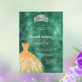 Invitation Robe vert émeraude or tiara Sweet 16