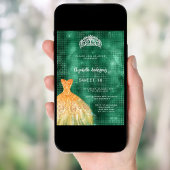 Invitation Robe vert émeraude or tiara Sweet 16