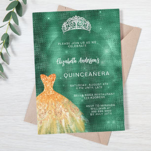 Invitation Robe vert émeraude tiara Quinceanera