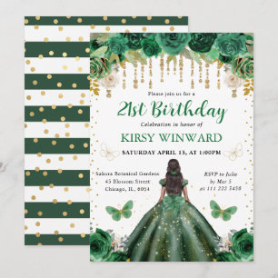 Invitation Robe Vert foncé Peau foncée Princesse Anniversaire