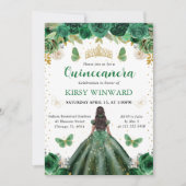 Invitation Robe Vert foncé Peau foncée Princesse Quinceanera (Devant)