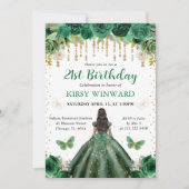 Invitation Robe vert foncé Princesse à peau foncée Anniversai (Devant)