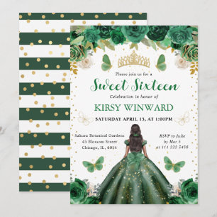 Invitation Robe vert foncé Princesse peau foncée 16 ans douce