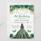 Invitation Robe vert foncé Princesse peau foncée Anniversaire (Devant)