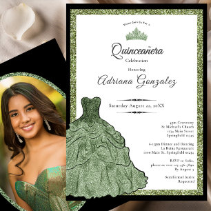 Invitation Robe Vert Sauge & Diadème Quinceanera Photo Person