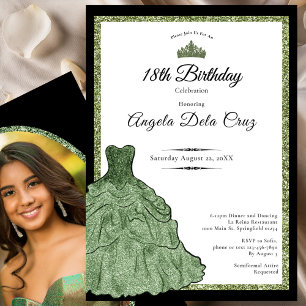 Invitation Robe Vert Sauge et Diadème Début 18 Ans