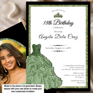 Invitation Robe Vert Sauge et Diadème Début 18 Ans