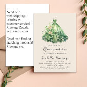 Invitation Robe Verte Aquarelle Elégante Quinceañera