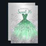 Invitation Robe verte argentée doux 16 ans<br><div class="desc">Robe émeraude vert émeraude doux 16 Invitation d'anniversaire</div>