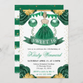Invitation Robe verte Blonde Cheveux Princesse Sweet 16 (Devant / Derrière)