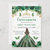 Invitation Robe verte Brunette Princesse Quinceanera (Devant)