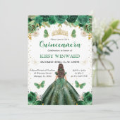 Invitation Robe verte Brunette Princesse Quinceanera (Debout devant)