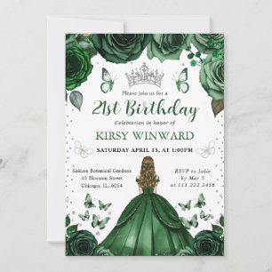 Invitation Robe verte de chasseuse Princesse blonde Anniversa