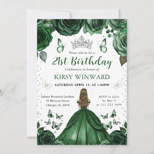 Invitation Robe verte de chasseuse Princesse blonde Anniversa (Devant)