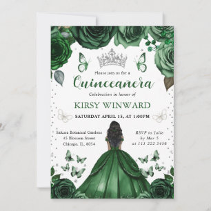 Invitation Robe verte de chasseuse Princesse Quinceanera à pe
