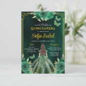 Invitation Robe verte de fleurs QR Code Quinceanera (Debout devant)