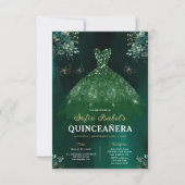 Invitation Robe verte de fleurs QR Code Quinceanera (Devant)