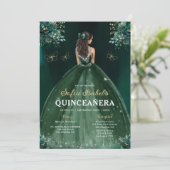 Invitation Robe verte de fleurs QR Code Quinceanera (Debout devant)