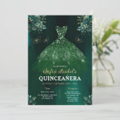 Invitation Robe verte de fleurs QR Code Quinceanera (Debout devant)