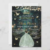 Invitation Robe verte de la forêt enchantée Quinceañera 16 (Devant)