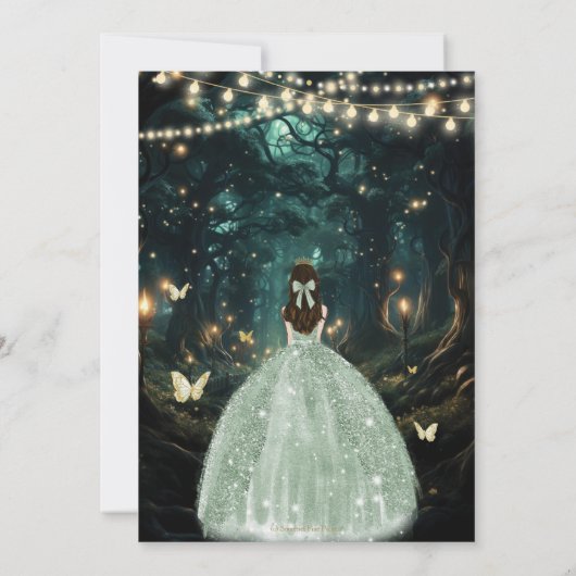 Invitation Robe verte de la forêt enchantée Quinceañera 16 (Dos)