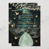 Invitation Robe verte de la forêt enchantée Quinceañera 16 (Devant / Derrière)