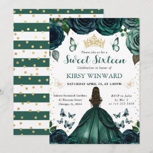 Invitation Robe verte émeraude Brunette Princesse Sweet 16