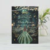 Invitation Robe verte émeraude de la forêt enchantée Quinceañ (Debout devant)