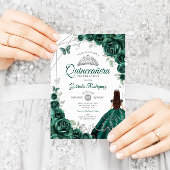 Invitation Robe verte émeraude de Quinceanera argentée