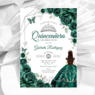 Invitation Robe verte émeraude de Quinceanera argentée