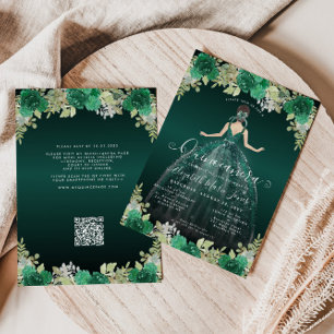 Invitation Robe verte Emeraude Florale Anniversaire QR Quince