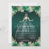 Invitation Robe verte Emeraude Florale Anniversaire QR Quince (Devant)