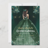 Invitation Robe verte Emeraude Florale Anniversaire Quinceane (Devant)