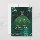Invitation Robe verte Emeraude Florale Anniversaire Quinceane (Devant)