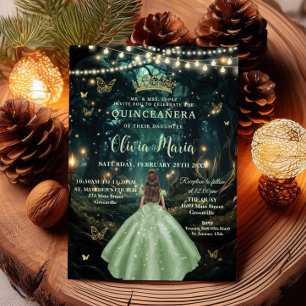 Invitation Robe verte en bois enchantée XV Quinceañera