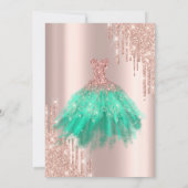 Invitation Robe verte en or rose Sweet 16 (Dos)