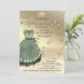 Invitation Robe verte et élégante en or Quinceañera (Debout devant)