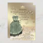 Invitation Robe verte et élégante en or Quinceañera (Devant / Derrière)